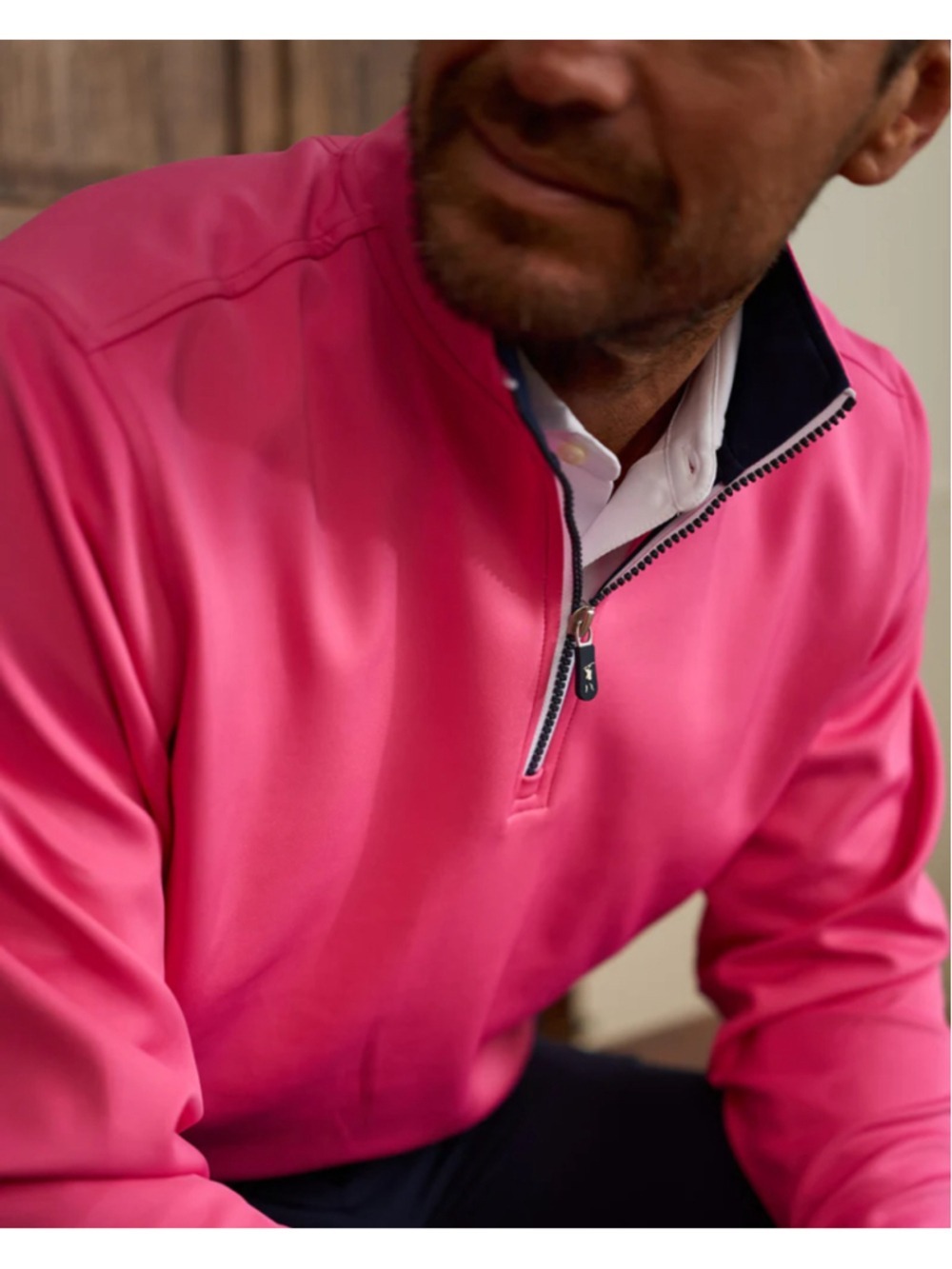 Men's FootJoy Zip Up Sweater XL Pink Navy Blue